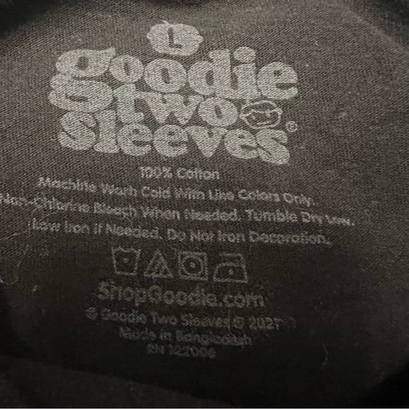 Minimalist Unisex Goody Two Sleeves Bleck T-Shirt Sz L Stretch Crew Neck likenew - Picture 3 of 5